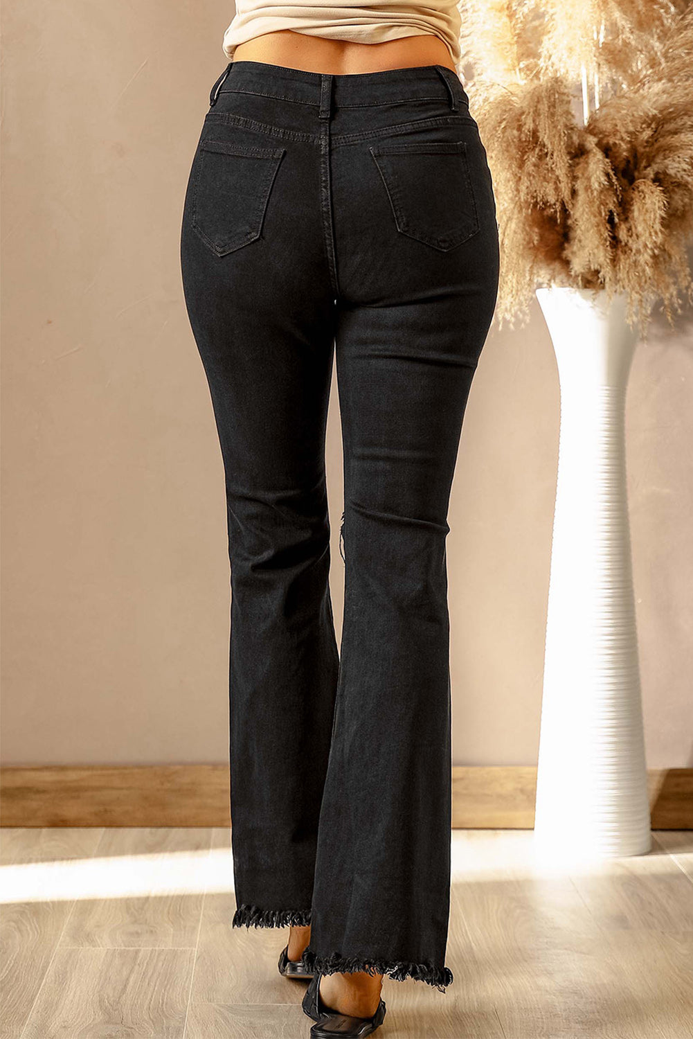 High Waist Ripped Bell Bottom Jeans