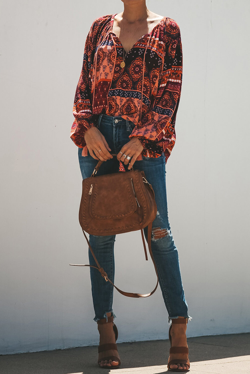 Multicolor Floral Print Peasant Blouse