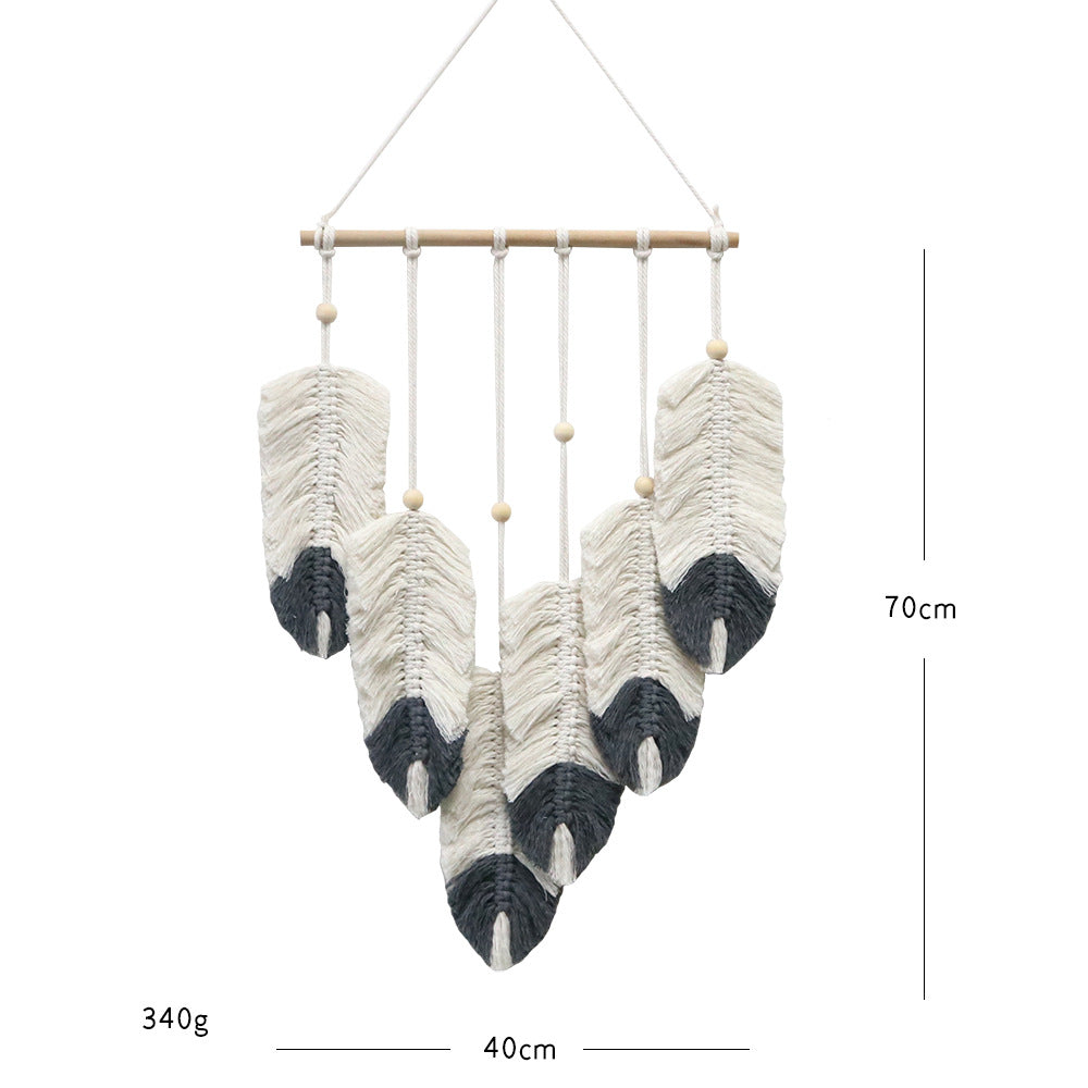 New Home Background Decorative Cotton Rope Hand Woven Feather Tassel Tapestry