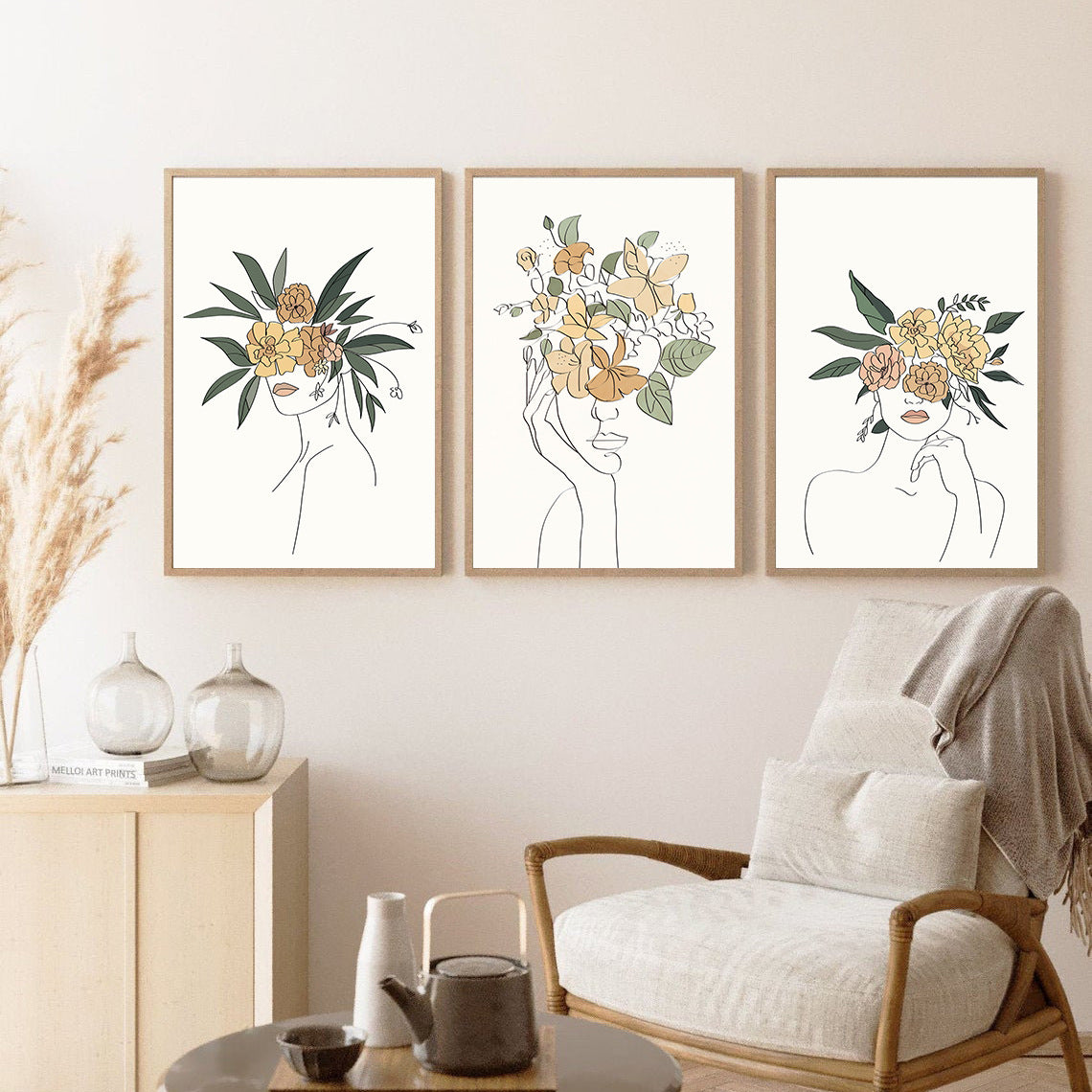 Nordic Simple Flower Plant Line Figure Decorative Painting