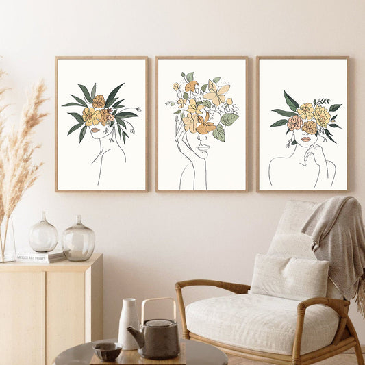 Nordic Simple Flower Plant Line Figure Decorative Painting