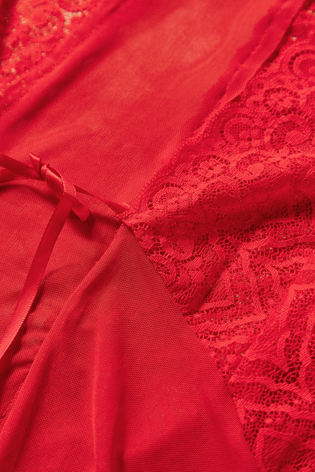 Lace V Neck Long Sleeve Sexy Sheer Open Front Negligee