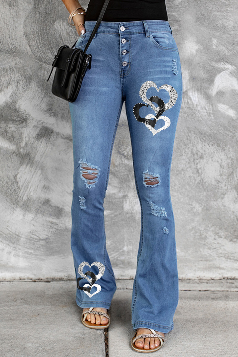Dark Blue Mid Rise Button Front Flare Denim
