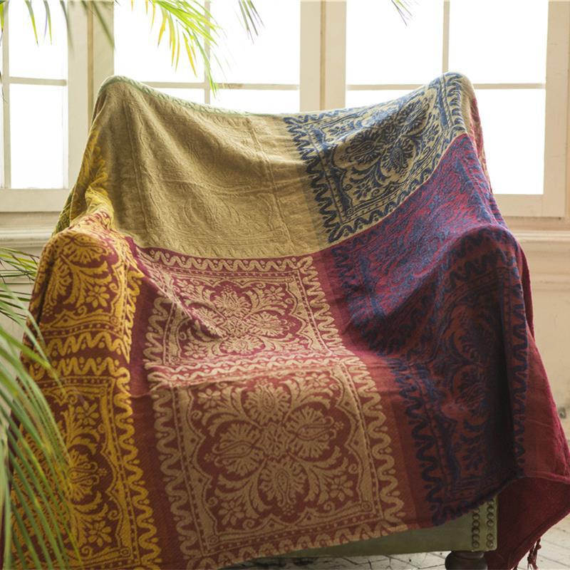 Ethnic Chenille Knitted Blanket Fabric Sofa Cover