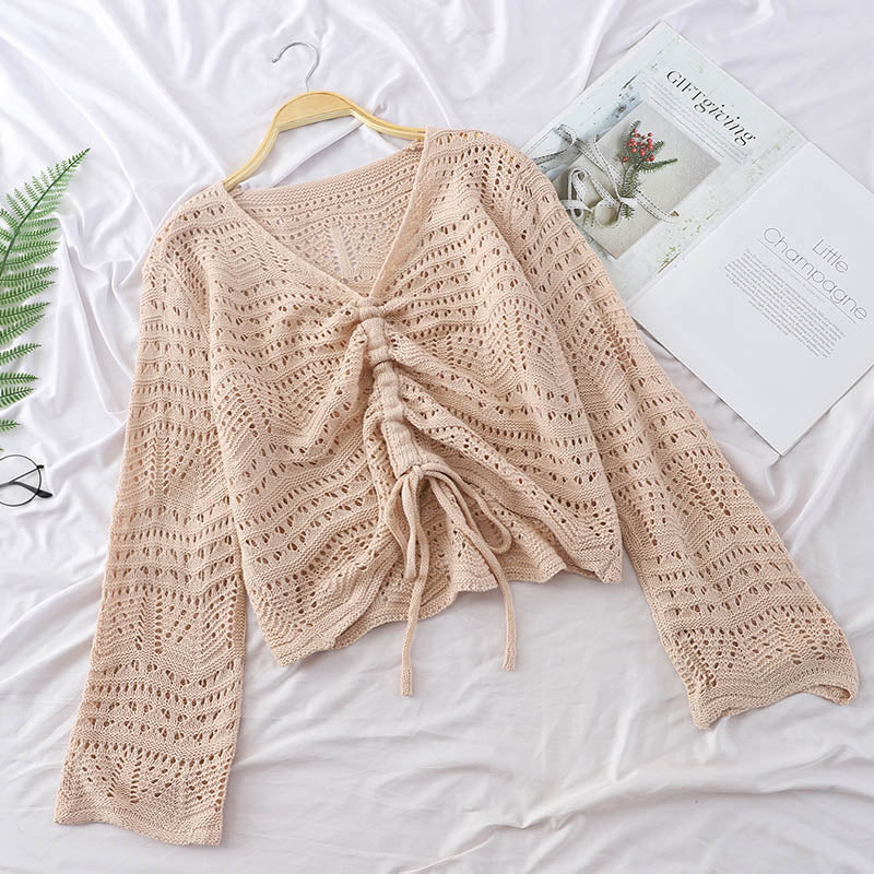 Loose Knit Sweater Short Sweater Women Long-sleeved Mesh