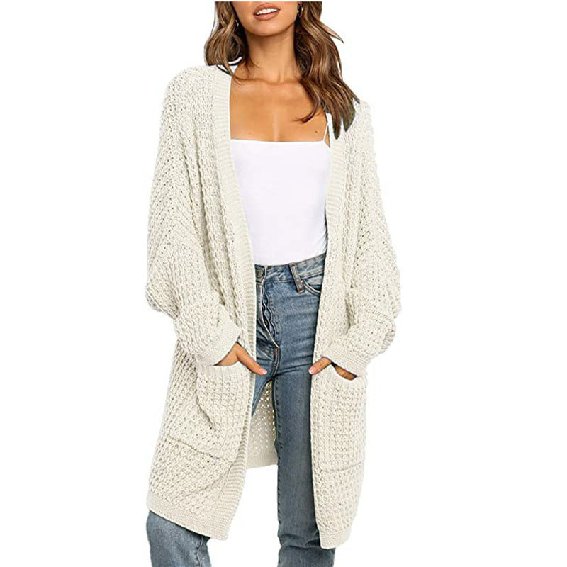 Women's solid color loose cardigan sweater