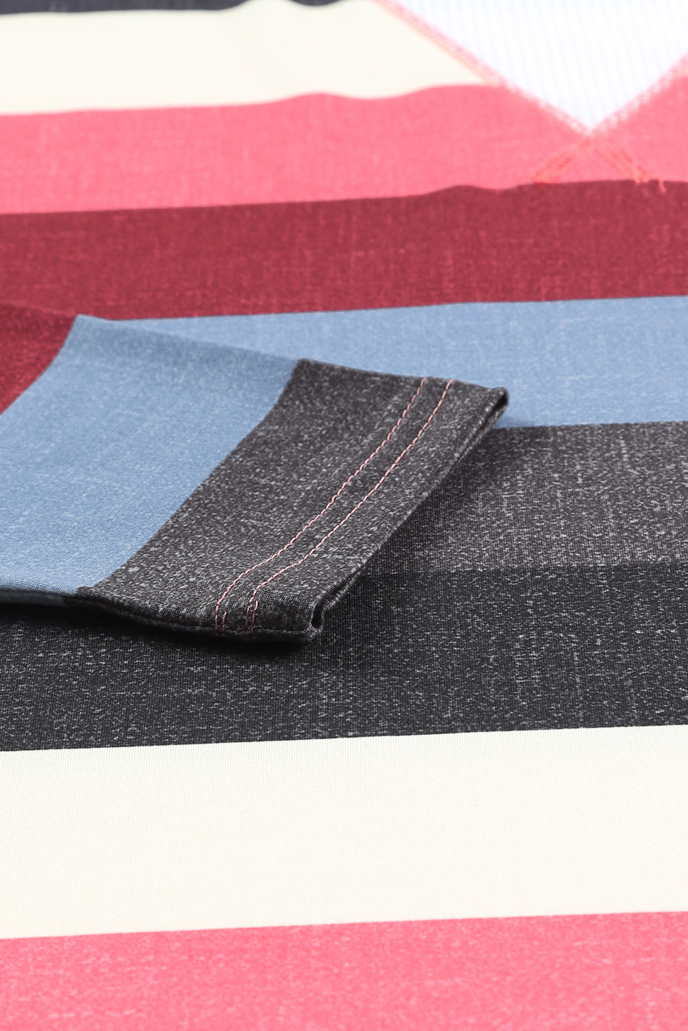 Multicolor Striped Mesh Splicing Round Neck Long Sleeve Top