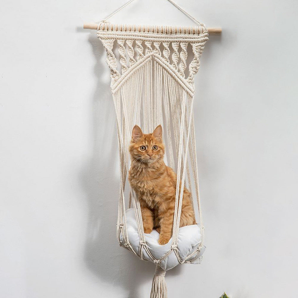 Cat Window Perch Macrame Cat Hammock Boho Wall Mounted Pet Resting Seat Bed For Indoor Cats Space Saving Kitty Sunny Swing Shelf