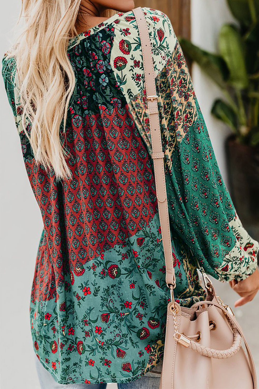 Multicolor Floral Print Peasant Blouse