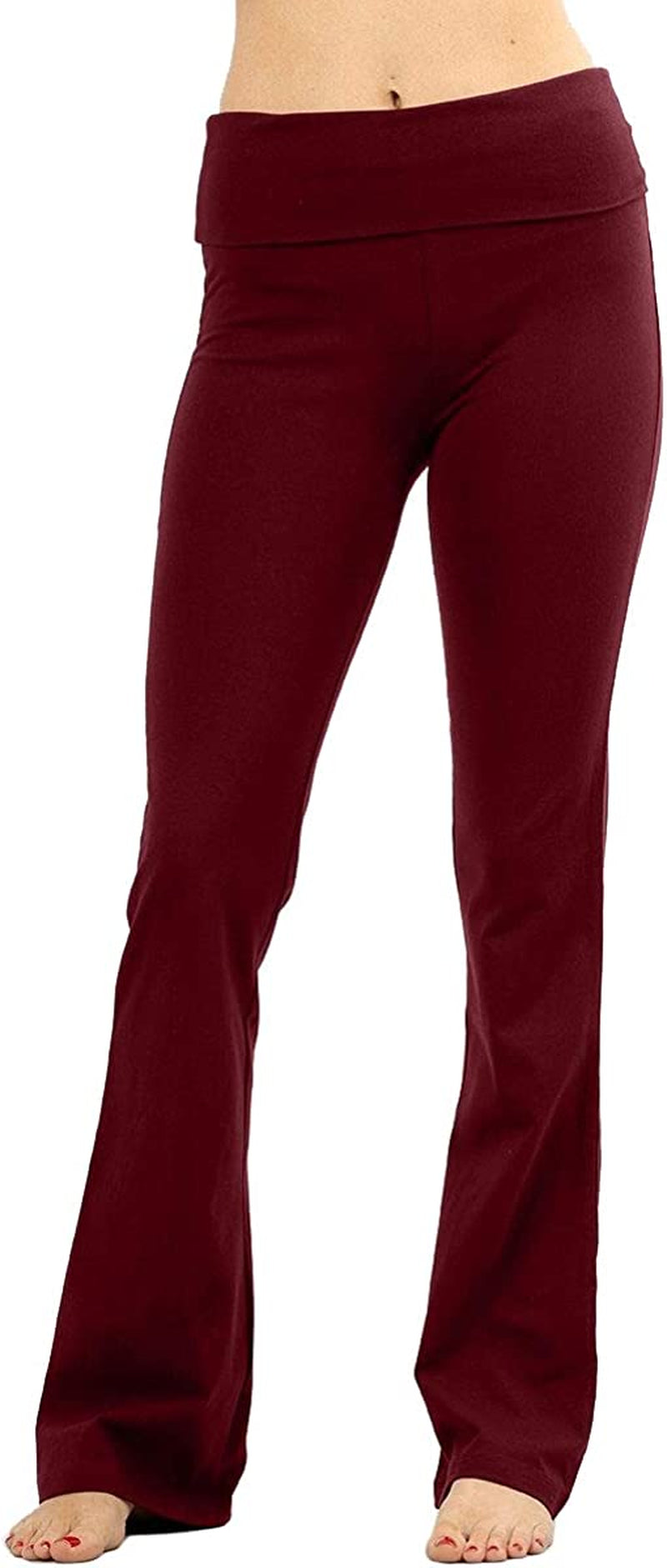 Stretchy Fold over Lounge Solid Flare Yoga Pants