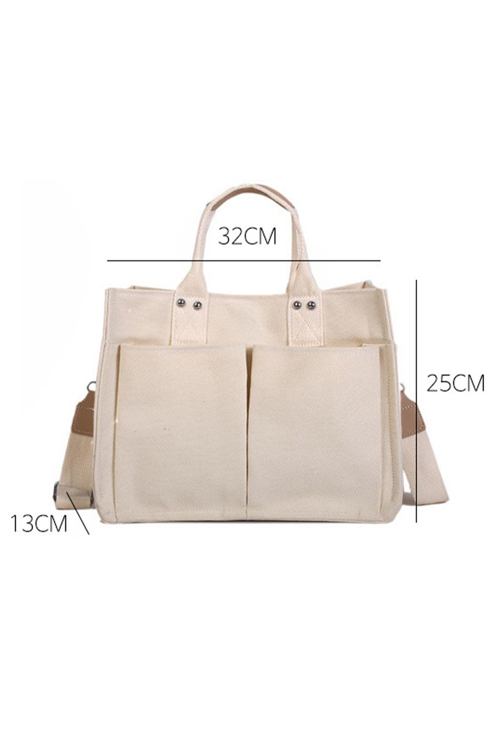 Large Capacity Magnetic Snap Pocketed Canvas Tote Bag
