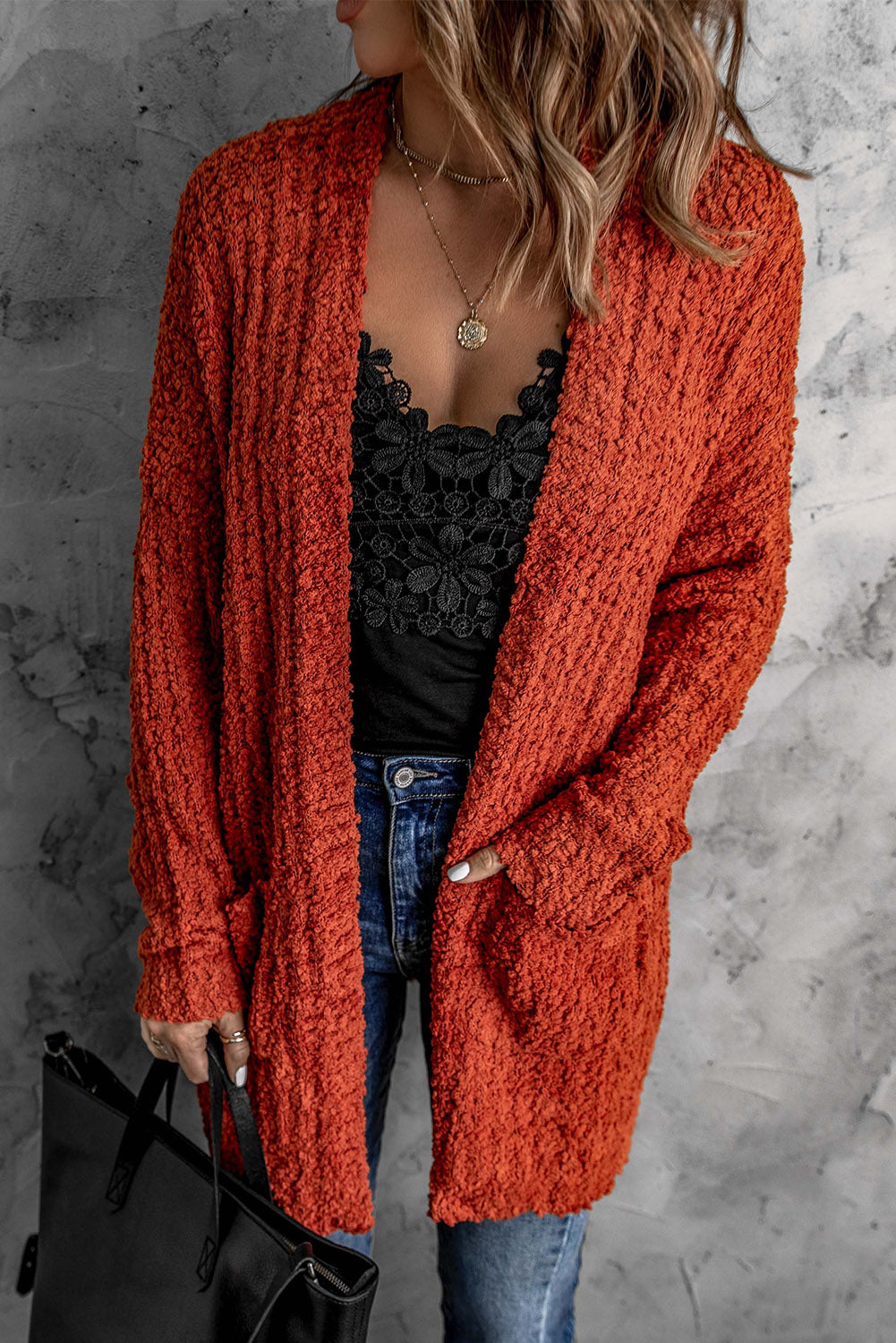 Dusty Pink Pebble Beach Textured Cardigan