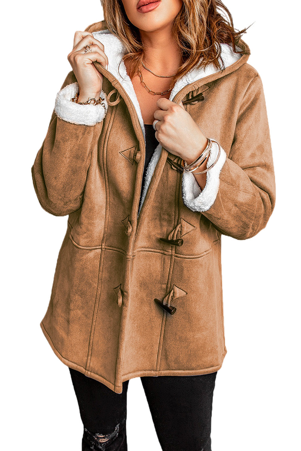 Fleece Suede Mid-length Hooded Coat