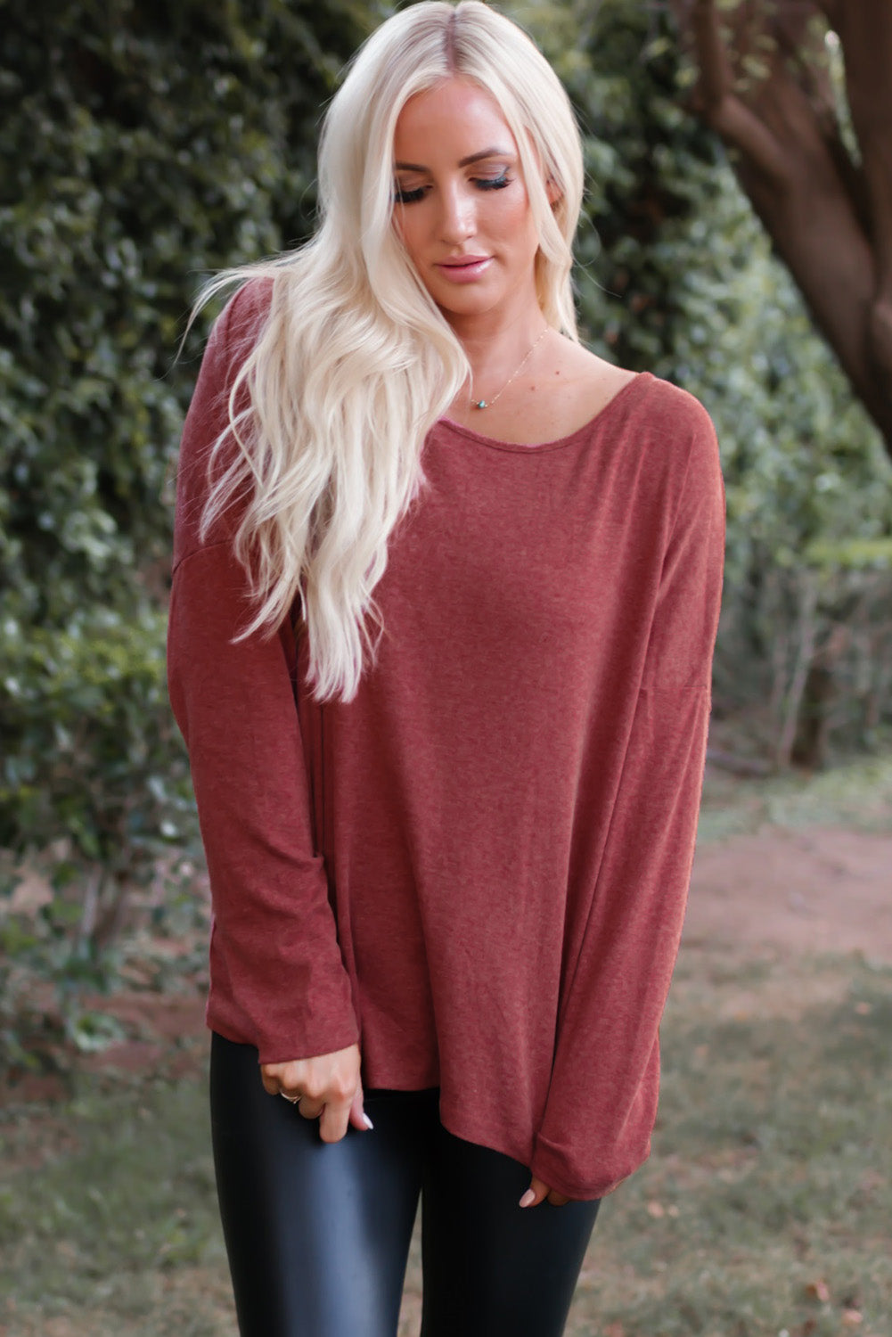 Hollow-out Ruched Back Long Sleeve Top