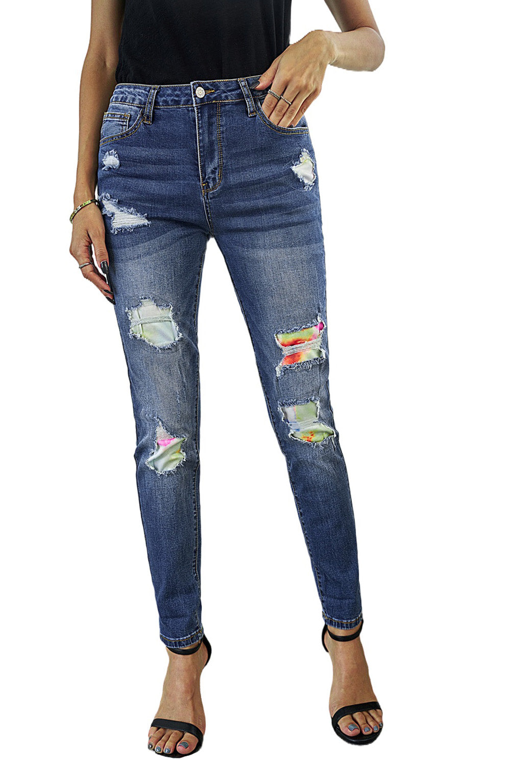 Floral Patch Destroyed Skinny Jeans