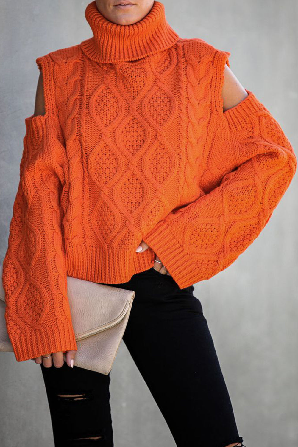 Turtleneck Cold Shoulder Textured Sweater