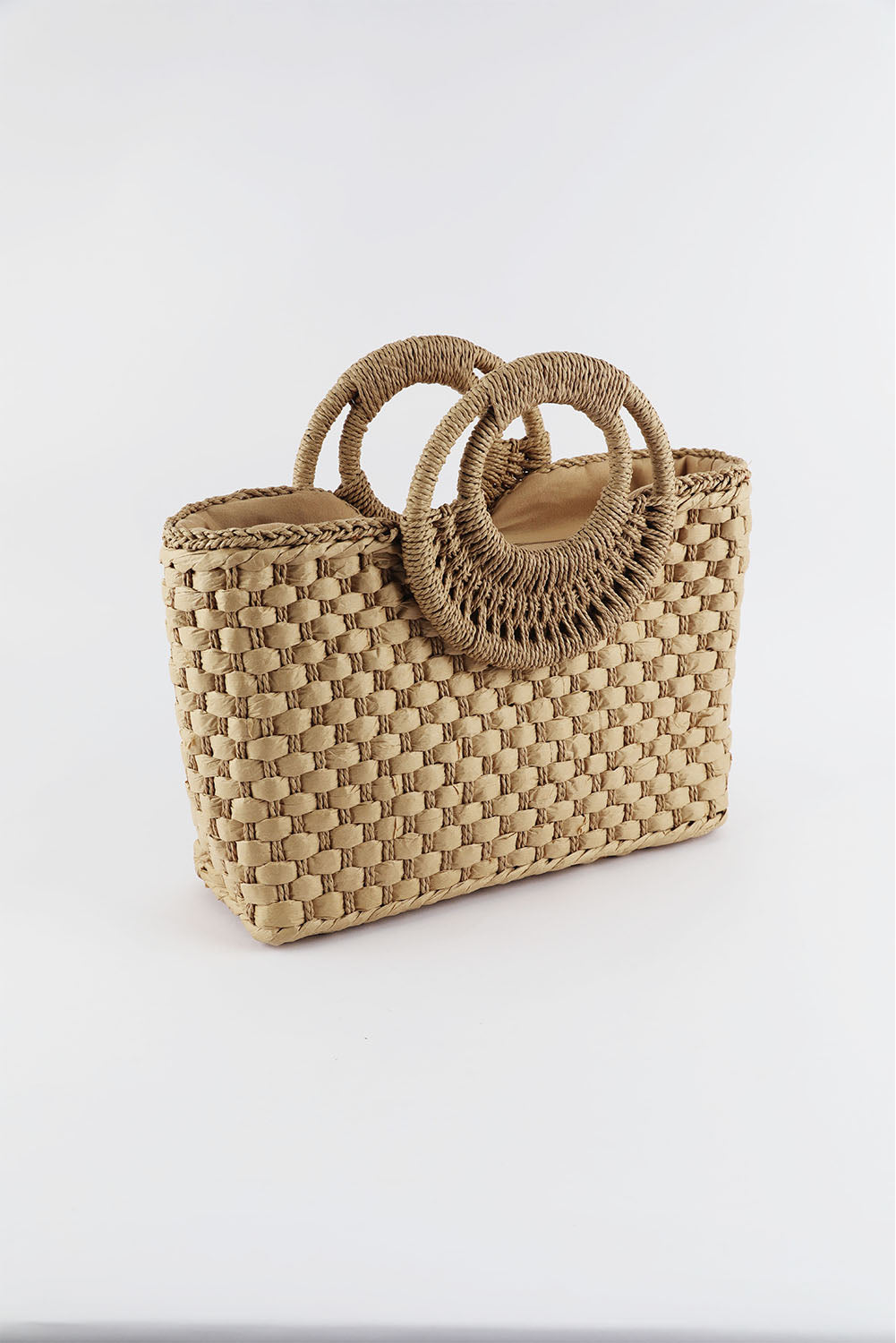 Khaki Vintage Square Portable Handwoven Beach Bag