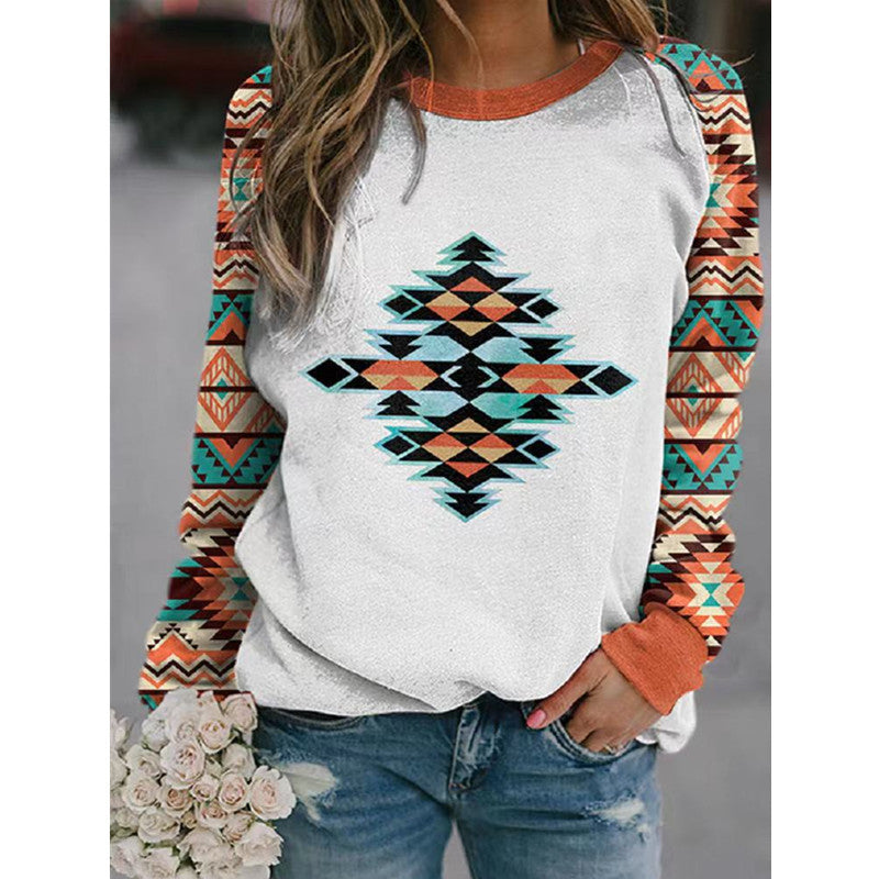 Floral Butterfly Round Neck Long Sleeve Sweatshirt Women T-shirt