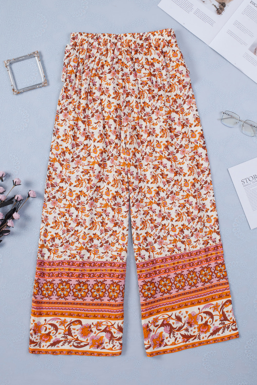 Boho Floral Print Wide Leg Pants