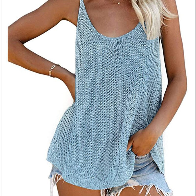 Striped Halter Crew Neck Sleeveless Knit Top