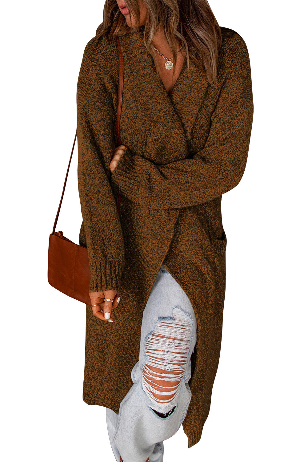 Shawl Collar Belted Knitted Long Sweater