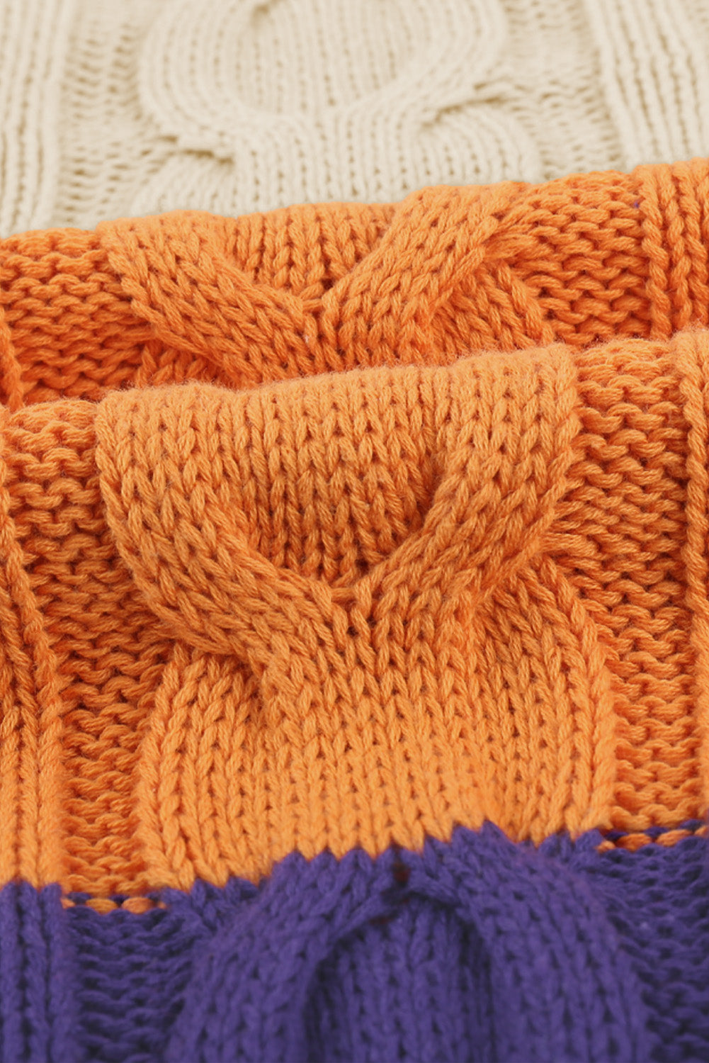 Colorblock Cable Knit Sweater with Slits