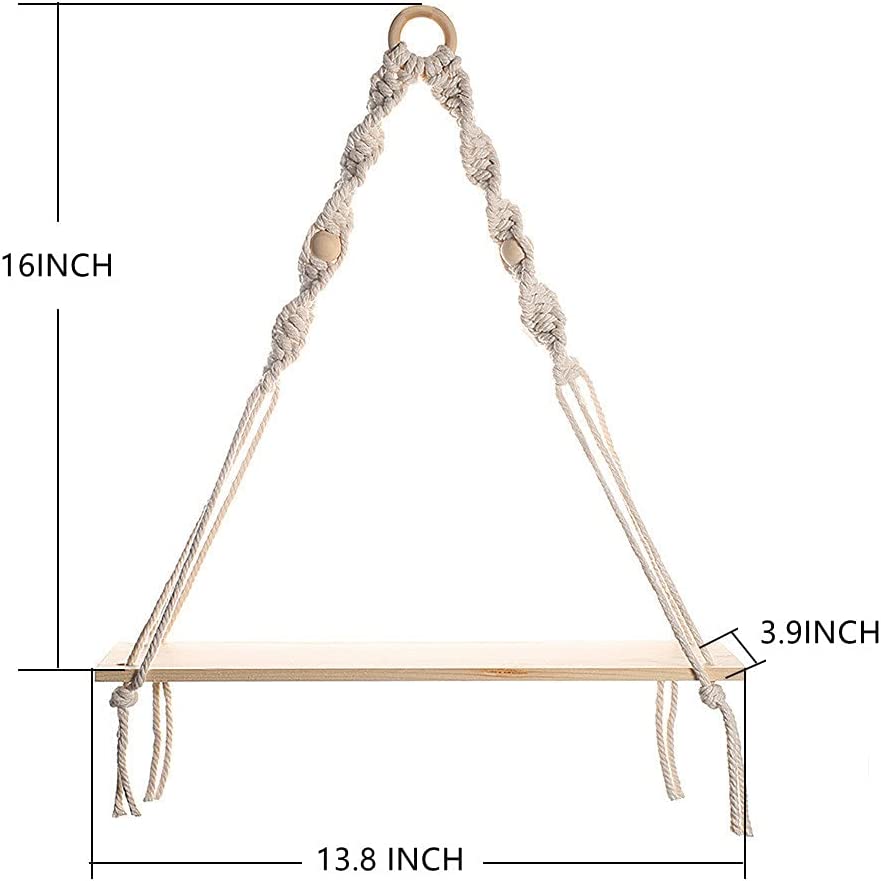 YuPinDiZu Macrame Wall Hanging Shelf Boho Style With Wood Shelf Handmade Macrame Shelf For Hanging Plants And Decor Boho Wall Decor With Beautiful Macrame Rope And Shelf