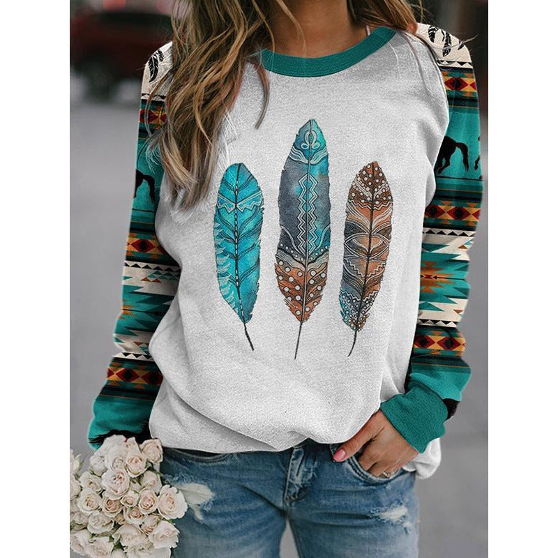 Floral Butterfly Round Neck Long Sleeve Sweatshirt Women T-shirt