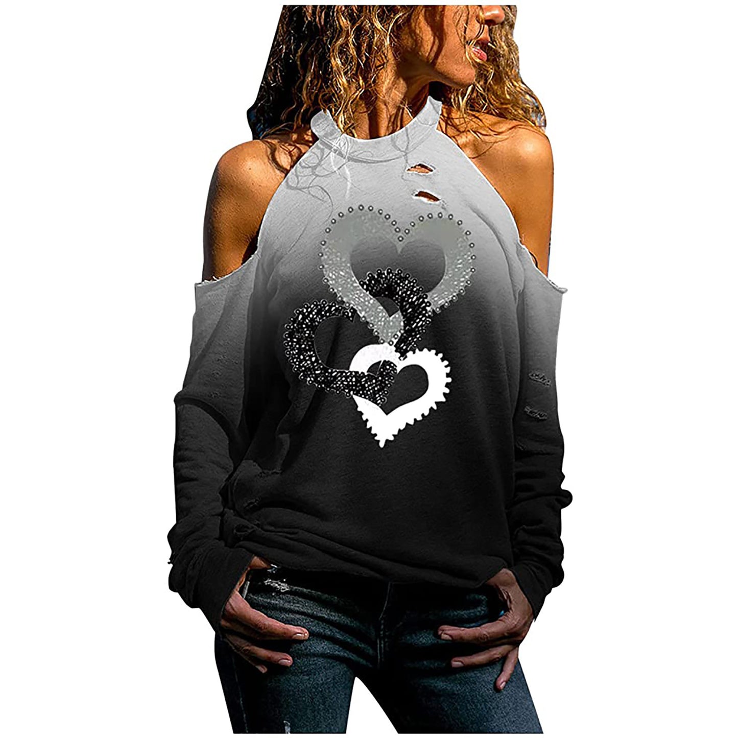 Printed Halter Strapless Long Sleeve Casual Top