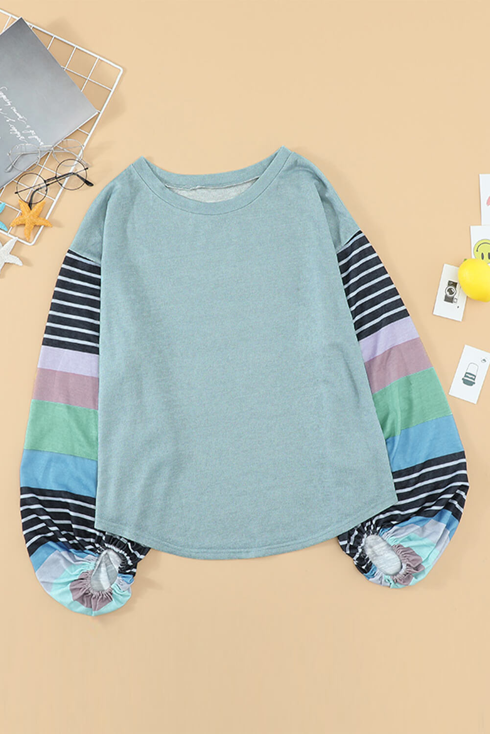Striped Colorblock Long Sleeve Knit Top
