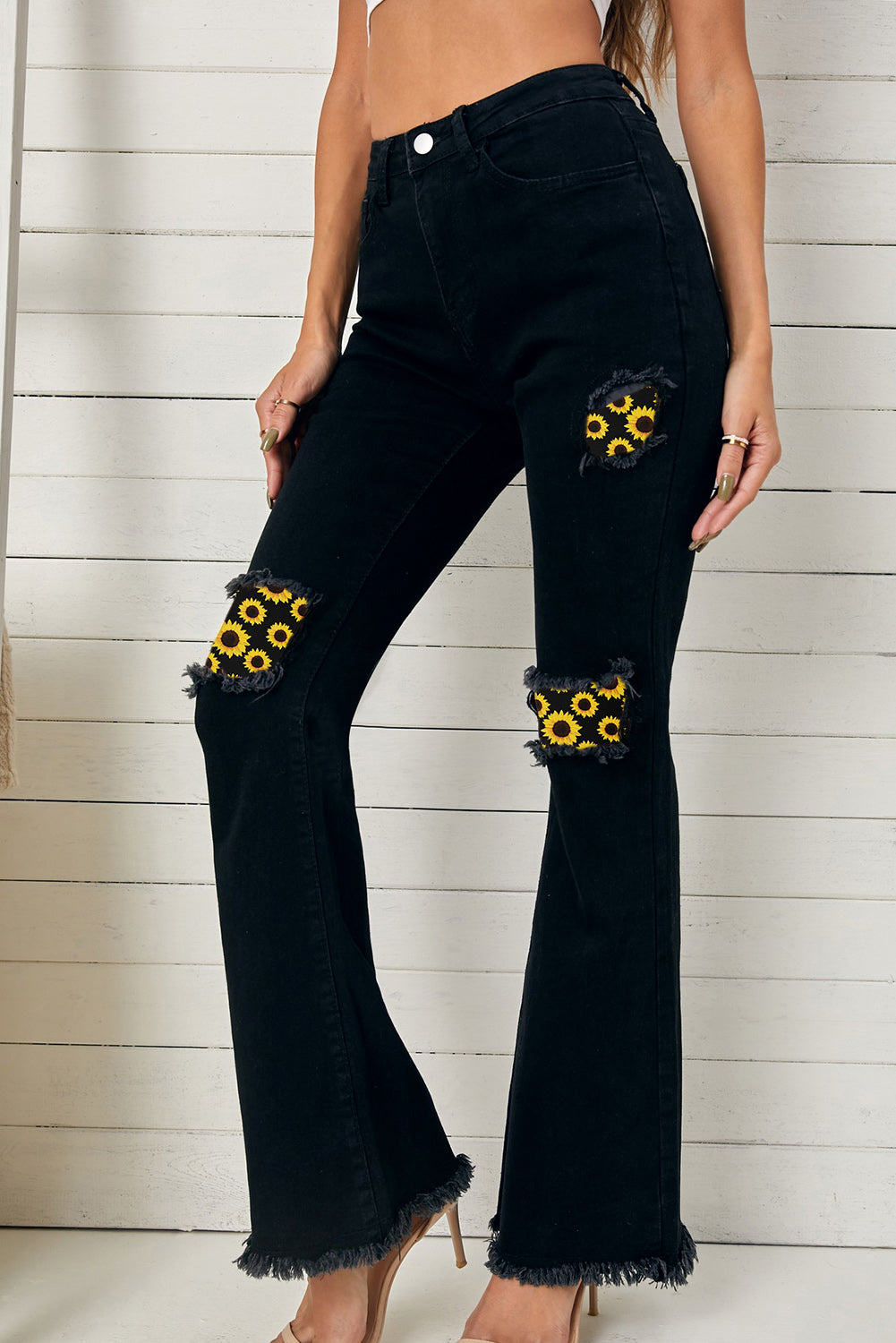 High Waist Ripped Bell Bottom Jeans