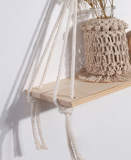YuPinDiZu Macrame Wall Hanging Shelf Boho Style With Wood Shelf Handmade Macrame Shelf For Hanging Plants And Decor Boho Wall Decor With Beautiful Macrame Rope And Shelf
