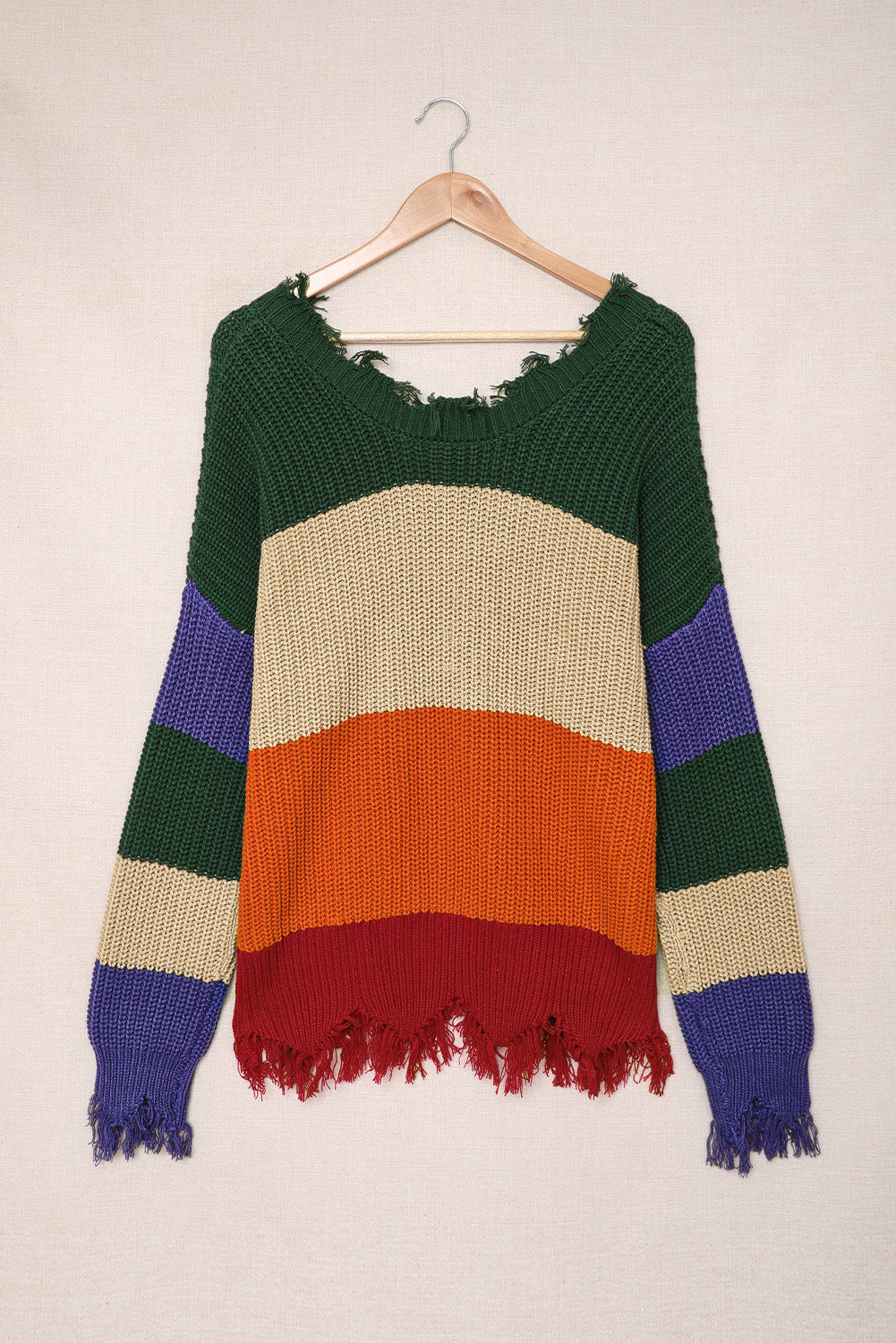 Colorblock Distressed Sweater