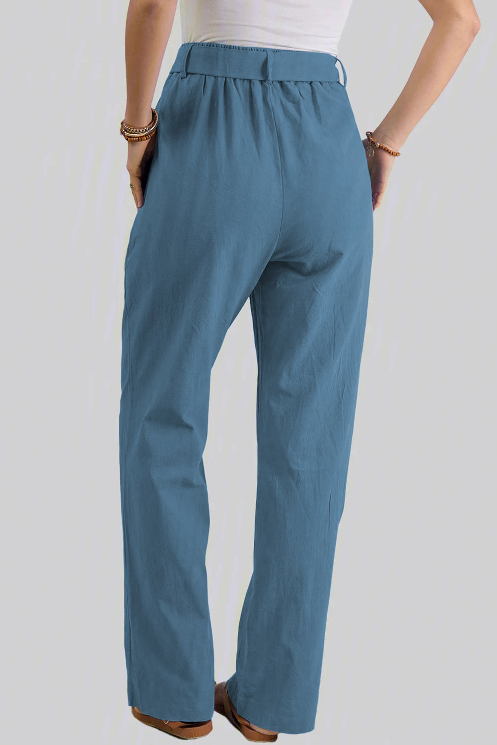 Elastic Waist Drawstring Wide Leg Pants