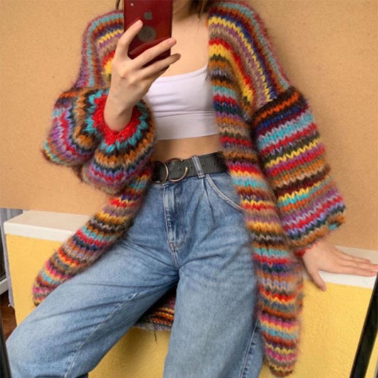 Knit Sweater Striped Hippocampus Female Long Hair