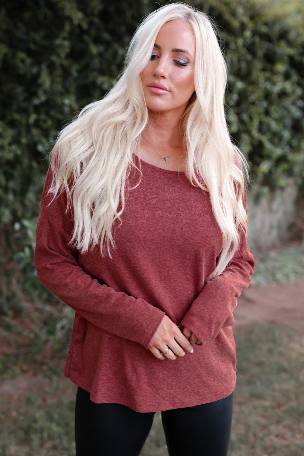 Hollow-out Ruched Back Long Sleeve Top