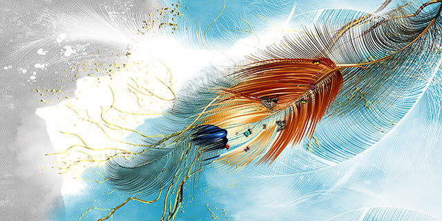 Large Ginkgo Leaf And Feathers Square Rhinestone Mosaic Embroidery Round Decoration Nordic Poster