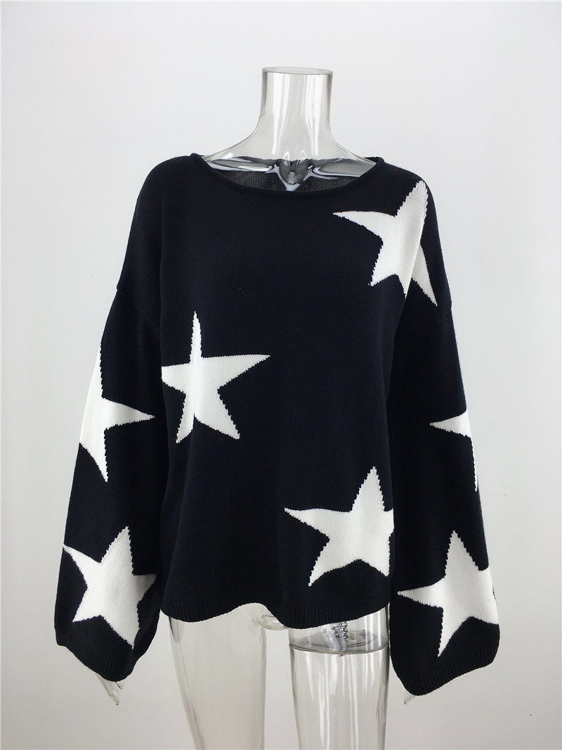 Fall Winter Plus Size Five-pointed Star Sweater Fashion Geometric Pullover Loose OL Commuter Sweater Women