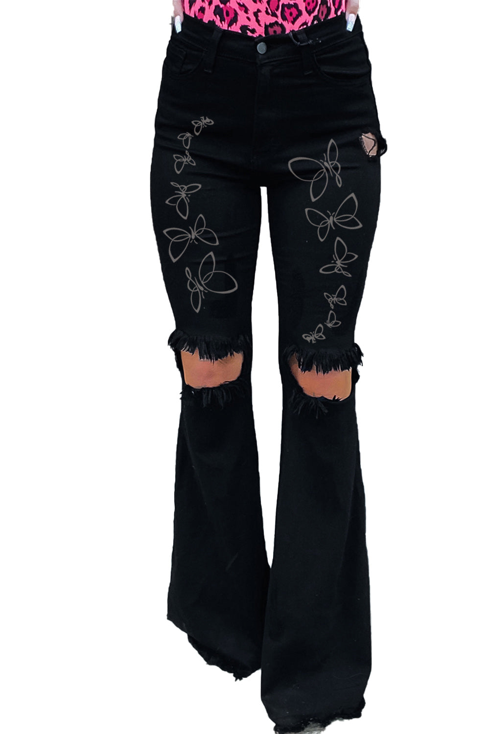 High Waist Ripped Bell Bottom Jeans