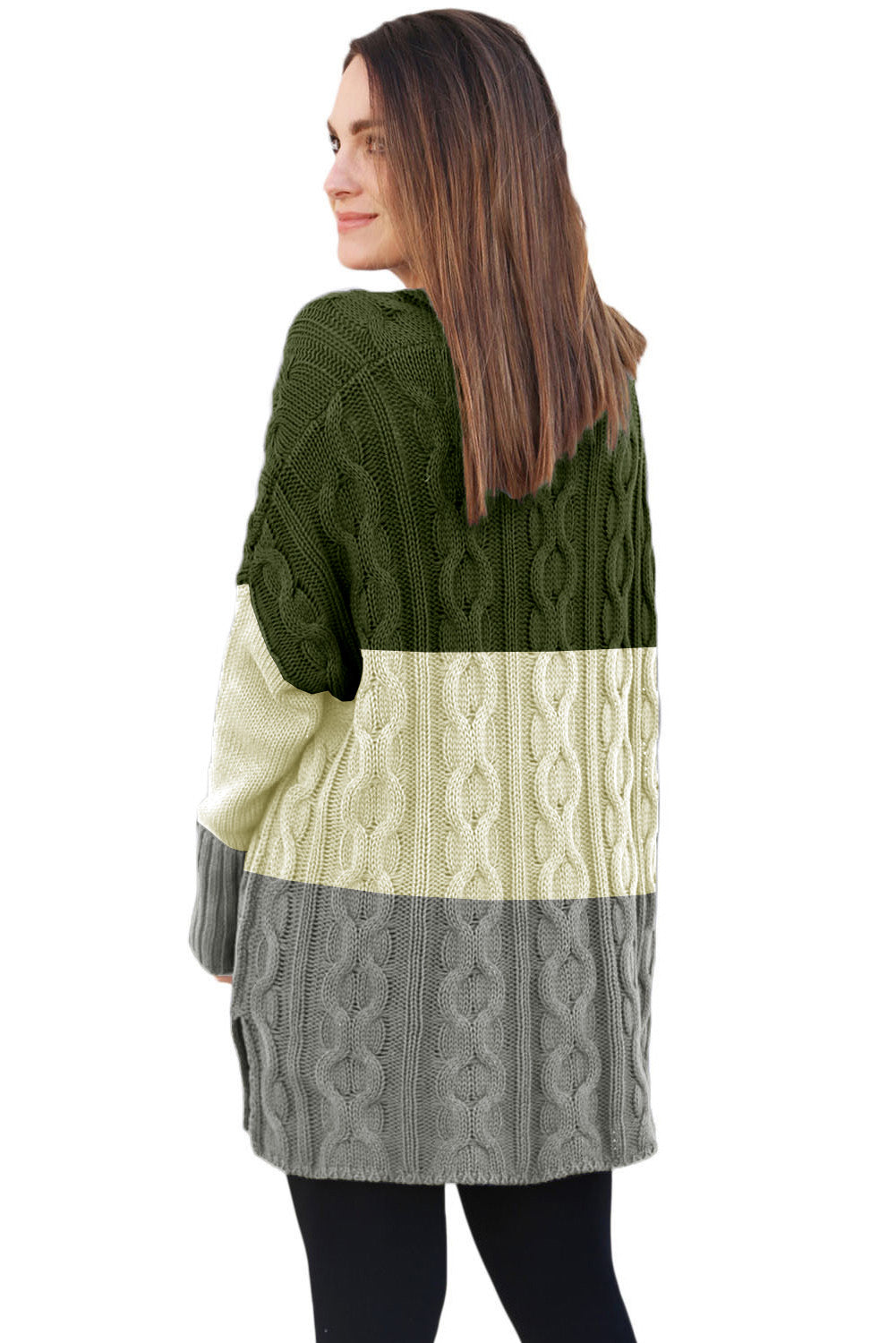 Colorblock Cable Knit Sweater with Slits