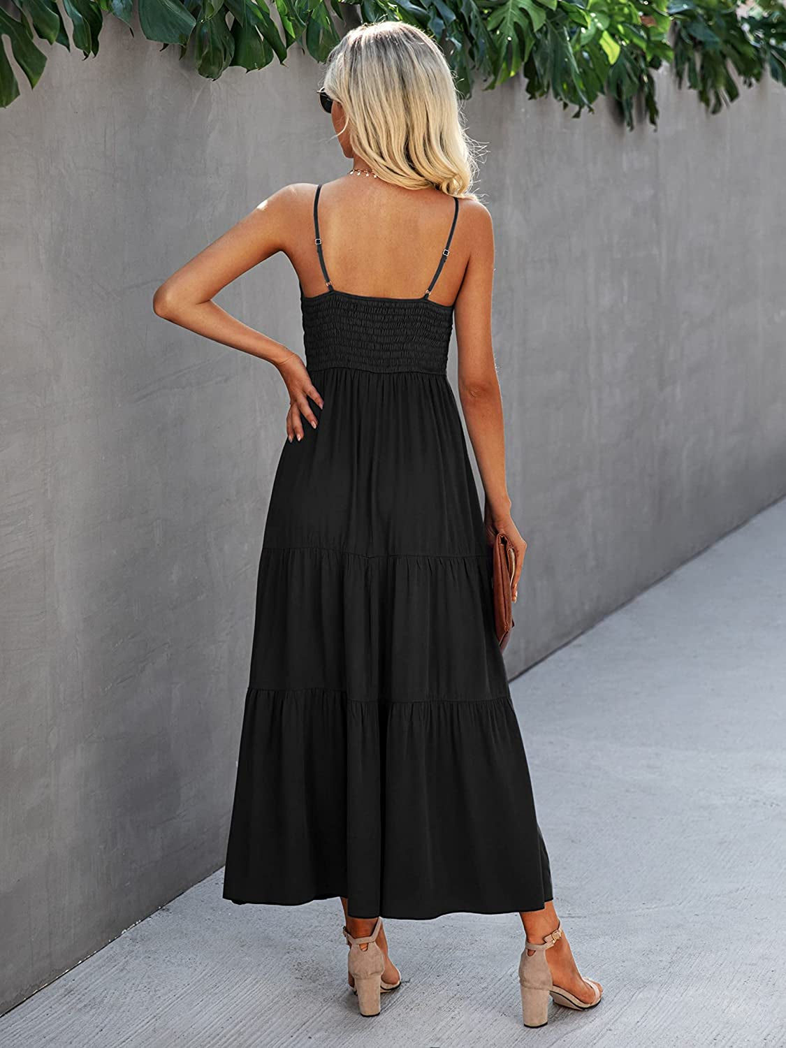 Women'S Beach Crochet Lace Maxi Dress Solid Color Summer Vacation Spaghetti Strap Long Dress 2023