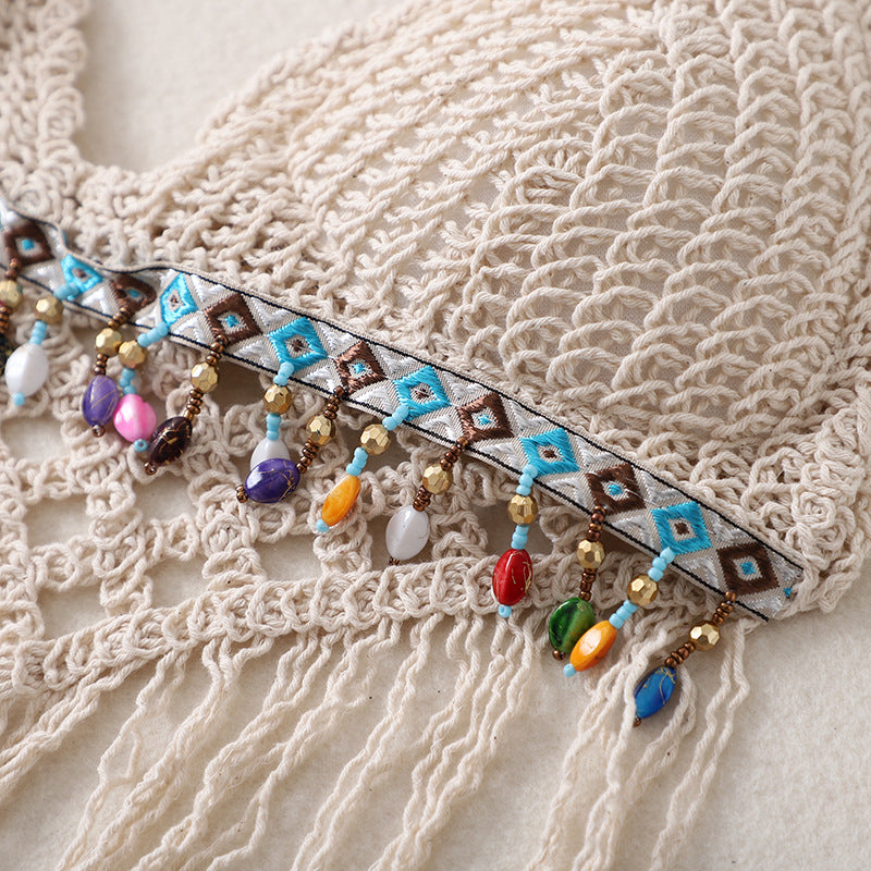 Versatile Fringed Crochet Suspender Sleeveless Knitted Top