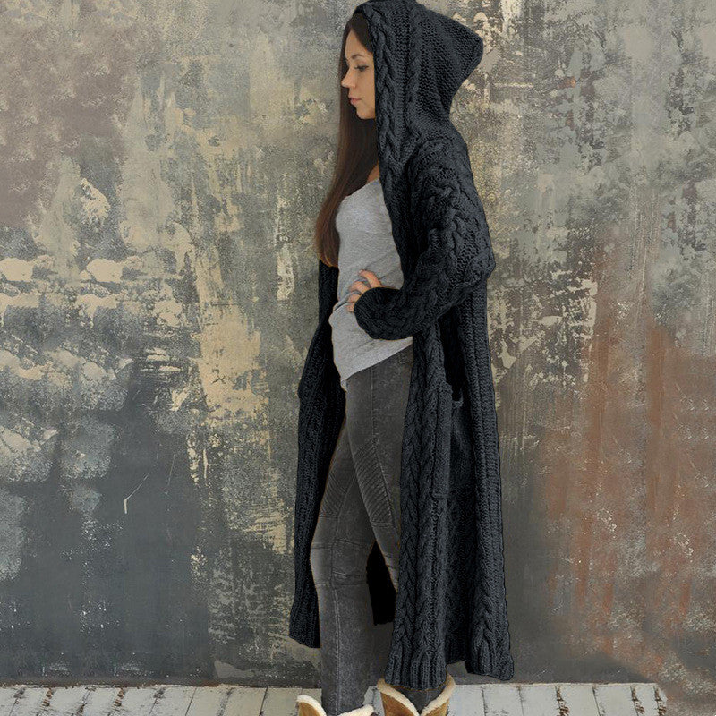 Lazy Style Hooded Long Cardigan Sweater