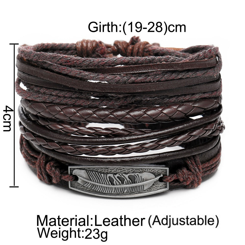Creative Simple Feather Woven Men's Leather Bracelet