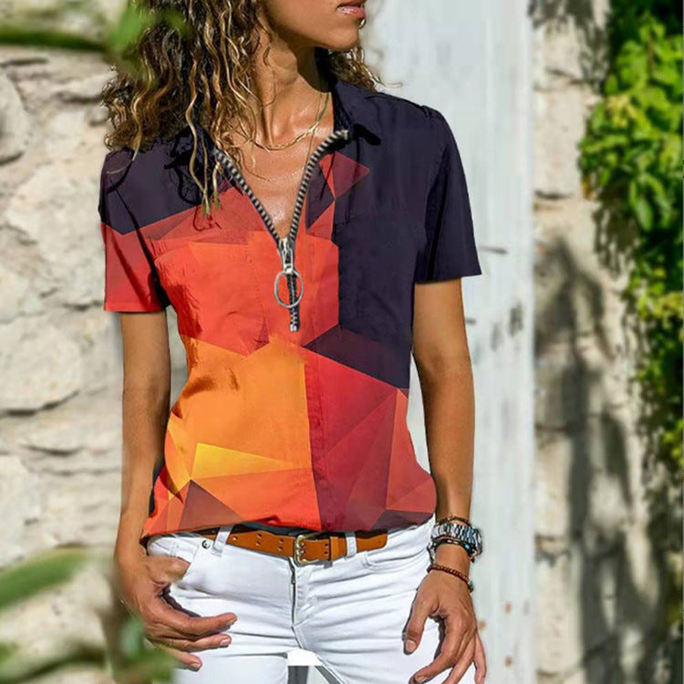 Women's Boho West Zip Short Sleeve T-Shirt