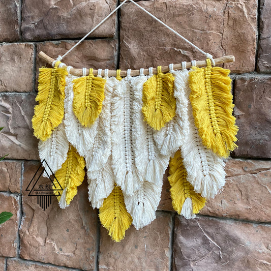 Woven Tassel Tapestry Of Colorful Feathers