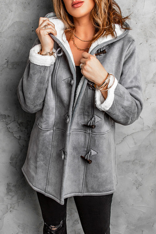 Fleece Suede Mid-length Hooded Coat