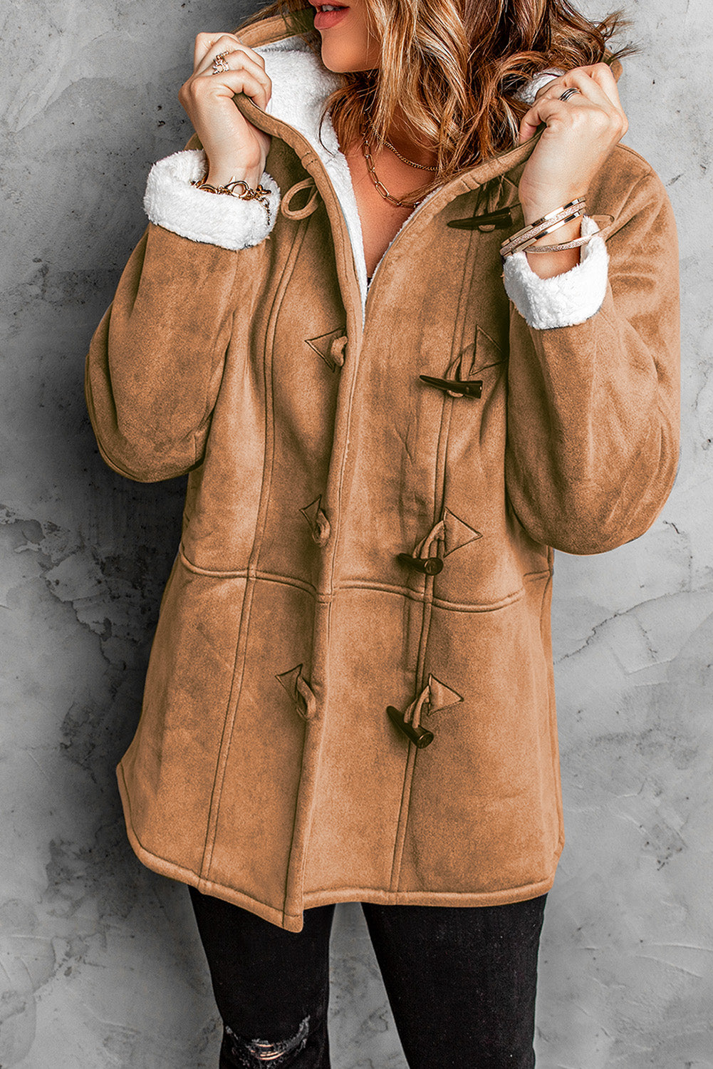 Fleece Suede Mid-length Hooded Coat