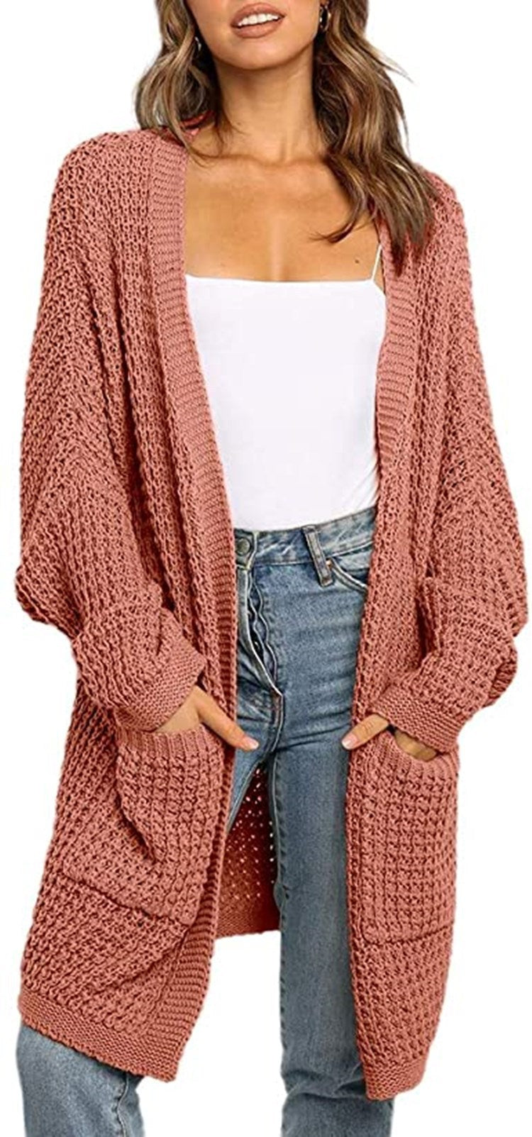 Women's solid color loose cardigan sweater
