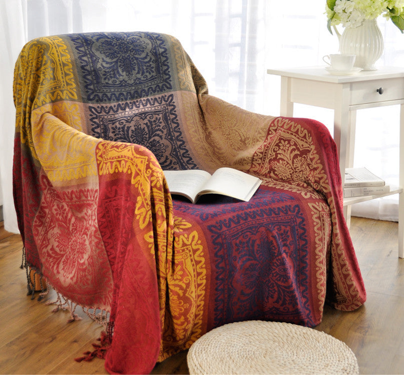 Ethnic Chenille Knitted Blanket Fabric Sofa Cover